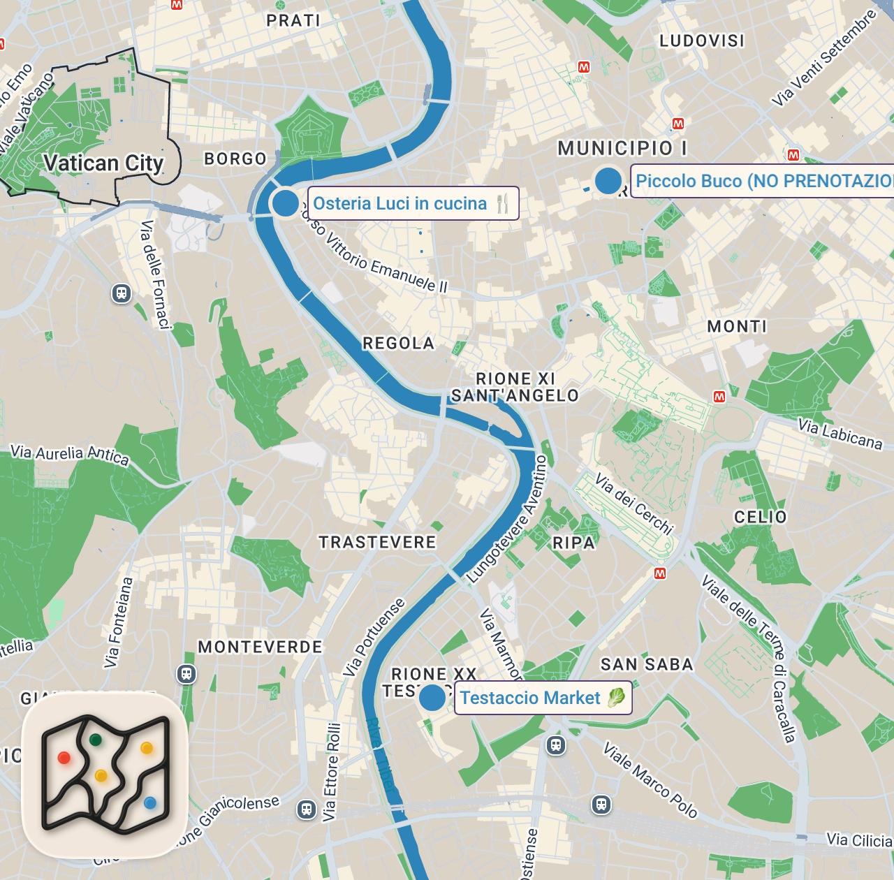 Map of 3 spots from Eating in Rome Like a Local!! Italy's Most Authentic Food Tour!!