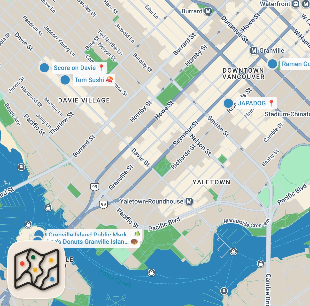 Map preview for INSANE 24-Hour FOOD Tour in Vancouver, Canada