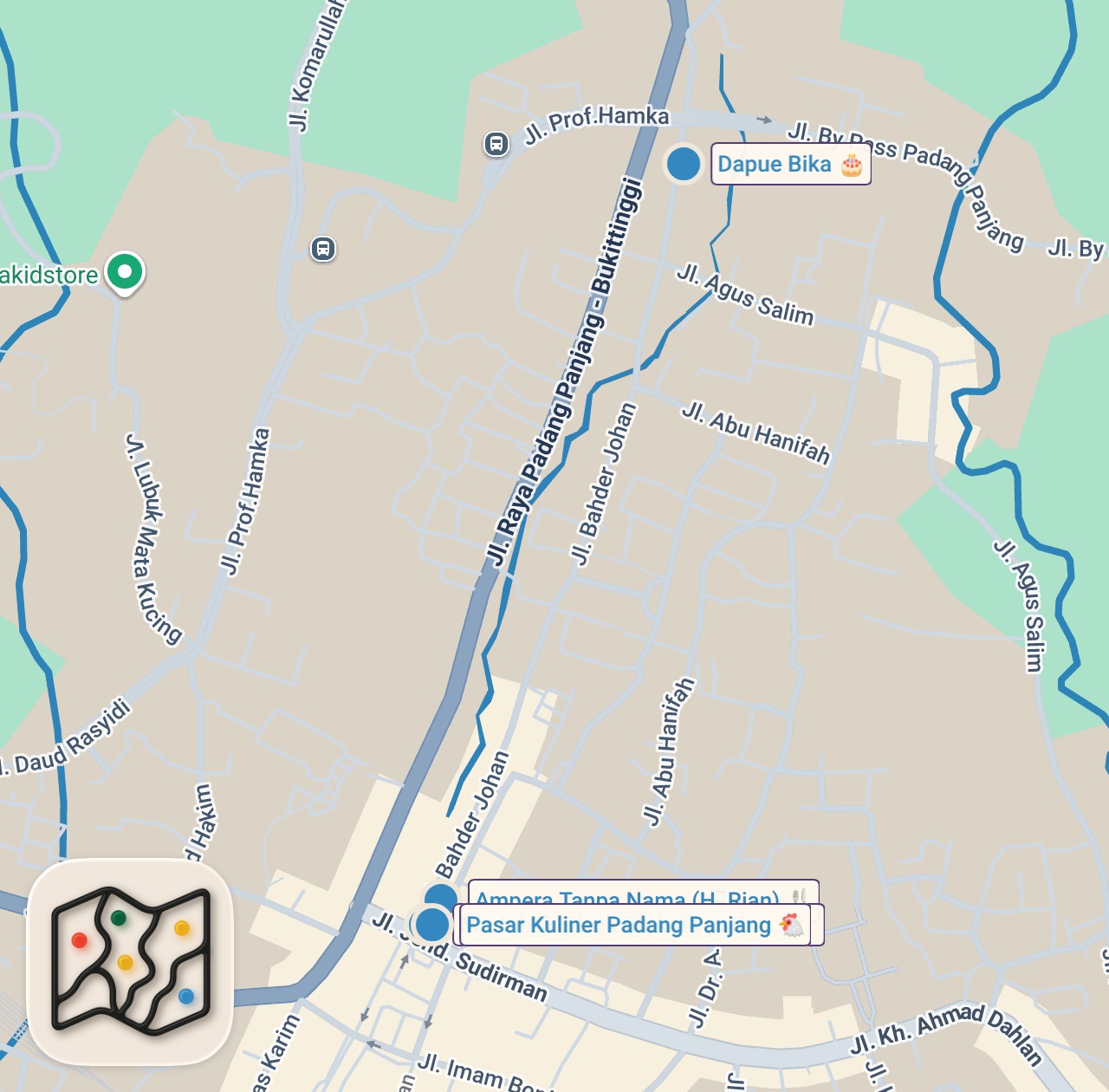 Map preview for UNIQUE Indonesian Street Food - MEAT HEAVEN + VILLAGE MARKET in West Sumatra, Indonesia