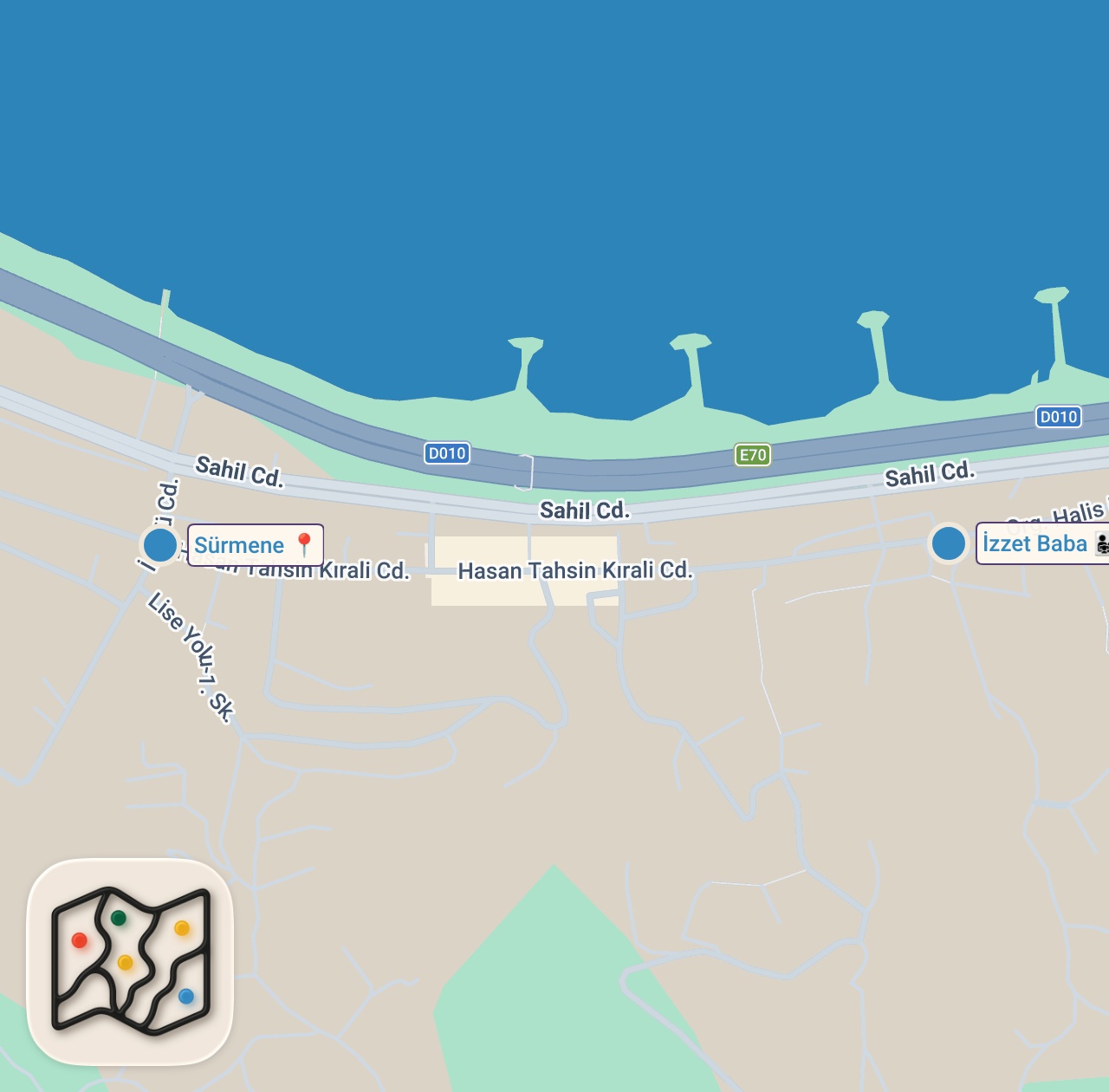Map of 2 spots from Sürmene’de tabaktan taşan kuzu haşlama 😋 #ayaküstülezzetler #short #shorts