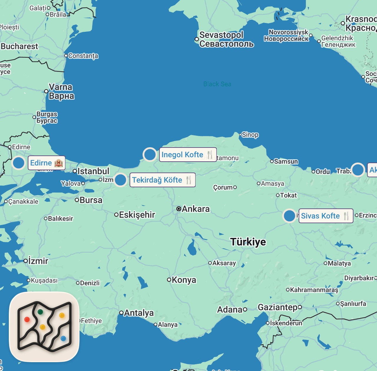 Map of 5 spots from SİZCE NERENİN KÖFTESİ? 😊 #shorts #köfte #yemek