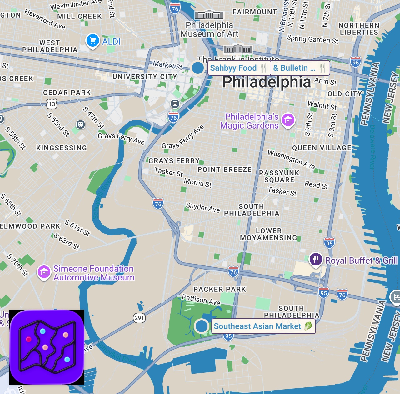 Map of 3 spots from Cambodian Lemongrass Cheesesteak 🇰🇭