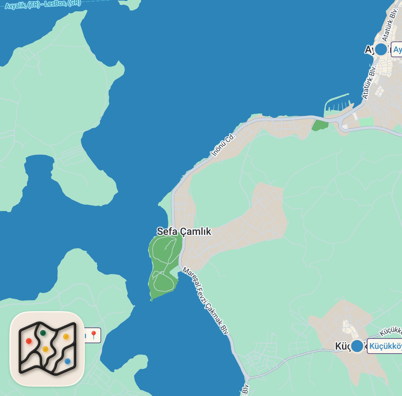Map of 3 spots from AYVALIK GEZİLECEK YERLER | Cunda - Küçükköy - Şeytan Sofrası