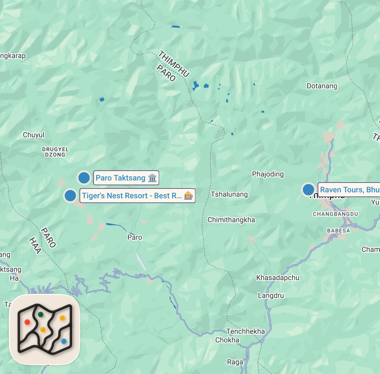 Map of 3 spots from The Country That Doesn't Look Real - The First Impressions Of Tiger's Nest, Paro 🇧🇹