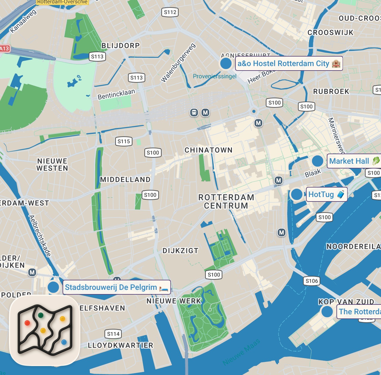 Map of 5 spots from ROTTERDAM JACUZZI BOAT!