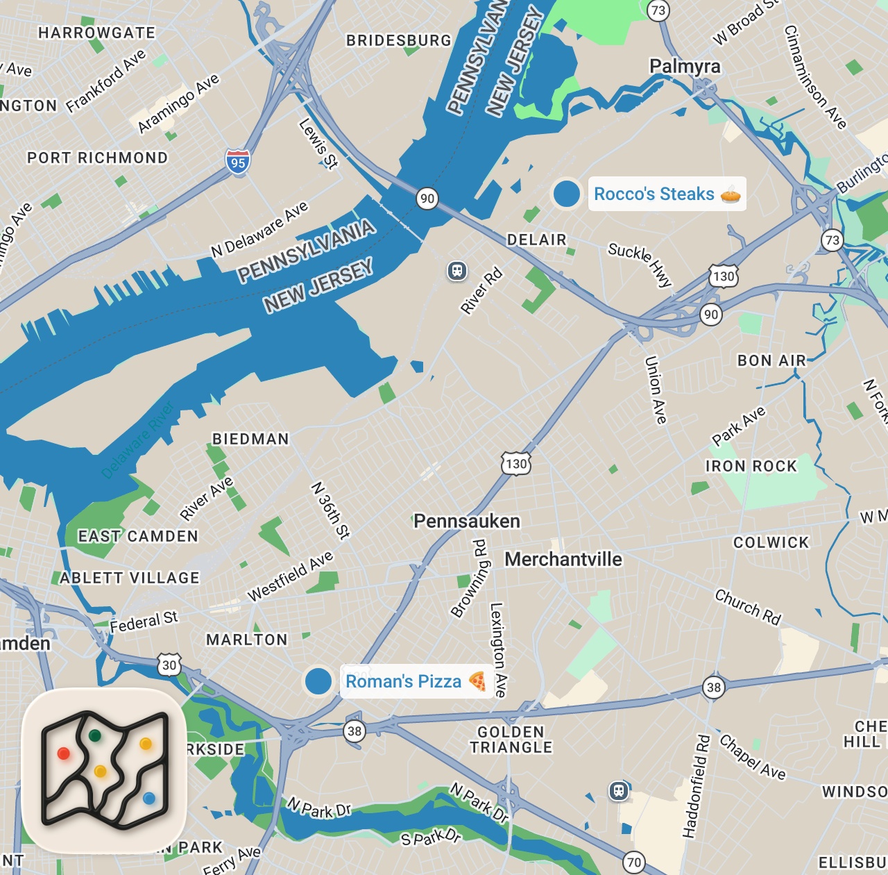 Map preview for $5 Cheesesteak & Rocco's Breakfast (South Jersey) Excellent Budget Eats