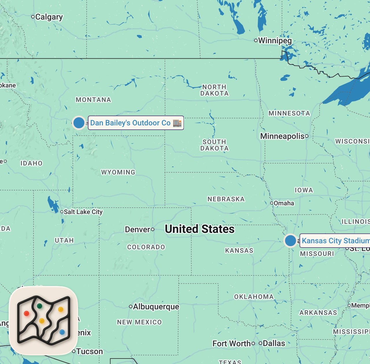 Map of 2 spots from Exploring the Heartland: Food, Rituals, & Stories | Anthony Bourdain: No Reservations