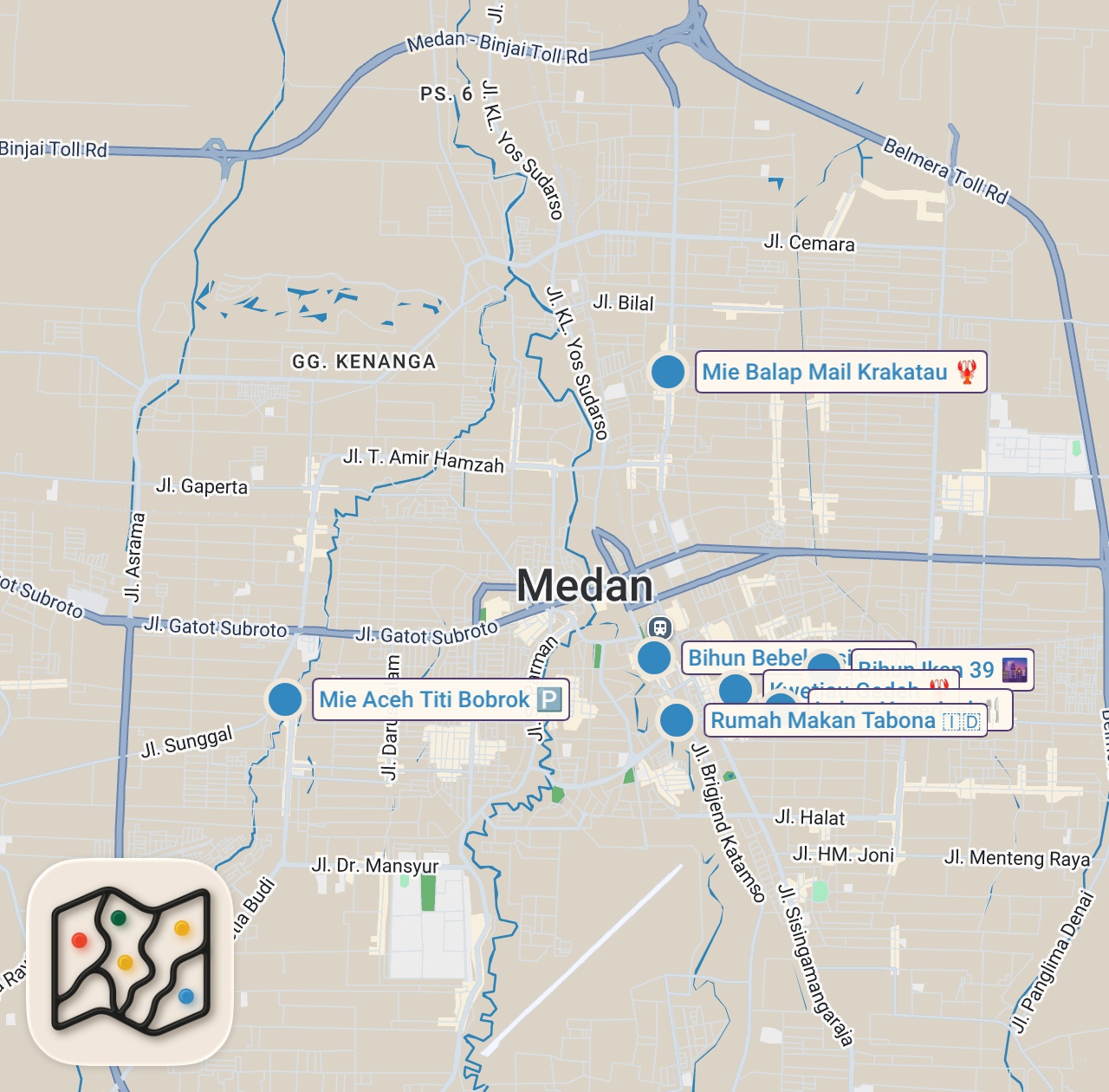 Map preview for Best Noodles in Asia? Medan noodle tour! Indonesian street food in North Sumatra