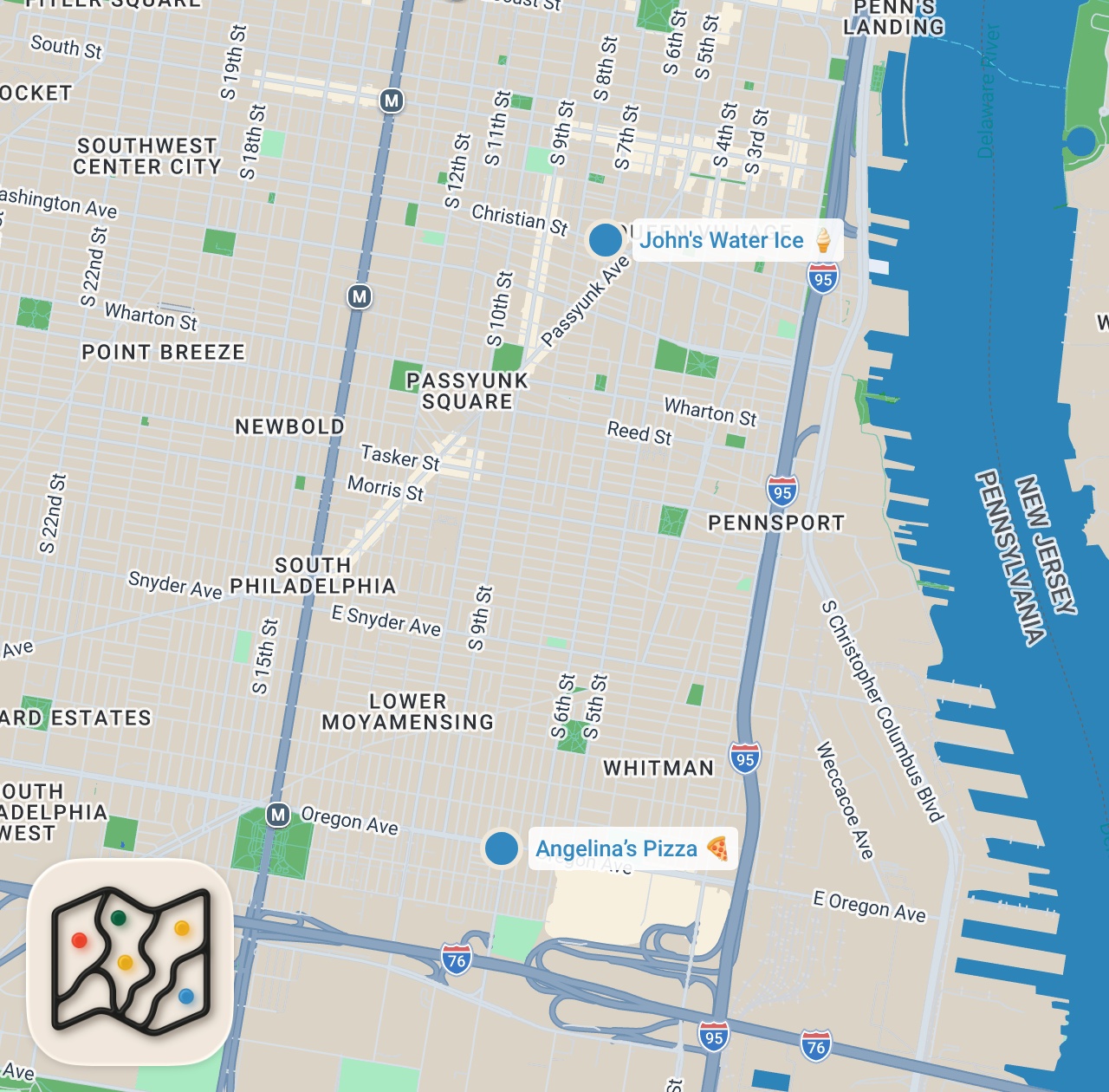 Map preview for The Honeyroni Pizza at Angelina's in South Philly