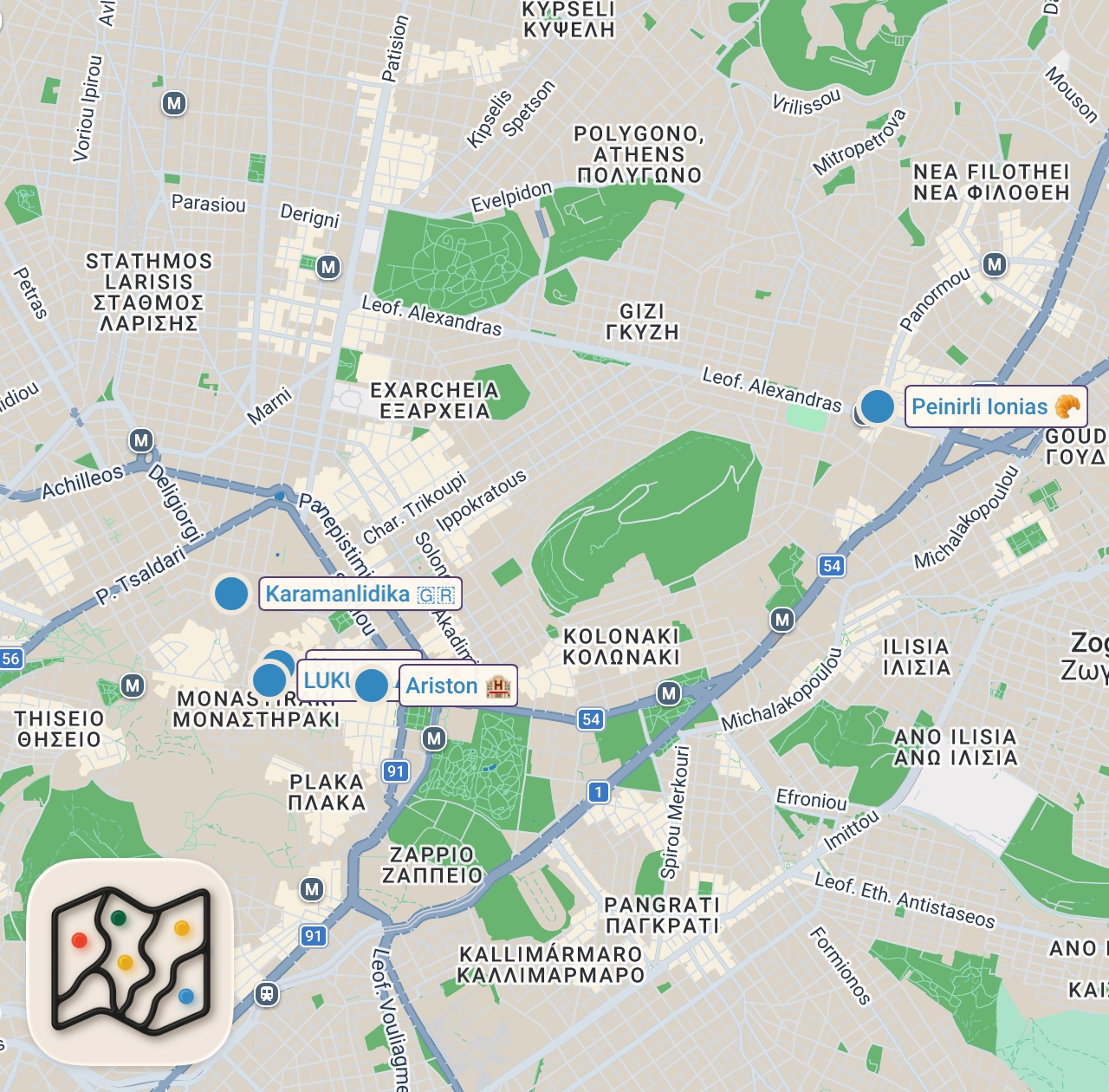 Map preview for Greek street food in Athens, Greece - INSANE ROASTED MEAT + Greek street food tour in Athens, Greece