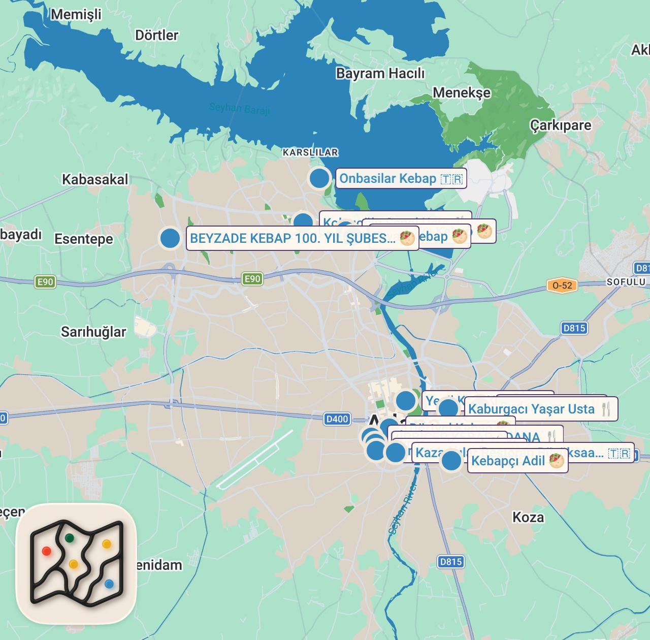 Map of 17 spots from Adana Halkına Sordum: Bu Şehrin En İyi Yemeği Ne? | Kebap mı Şırdan mı?