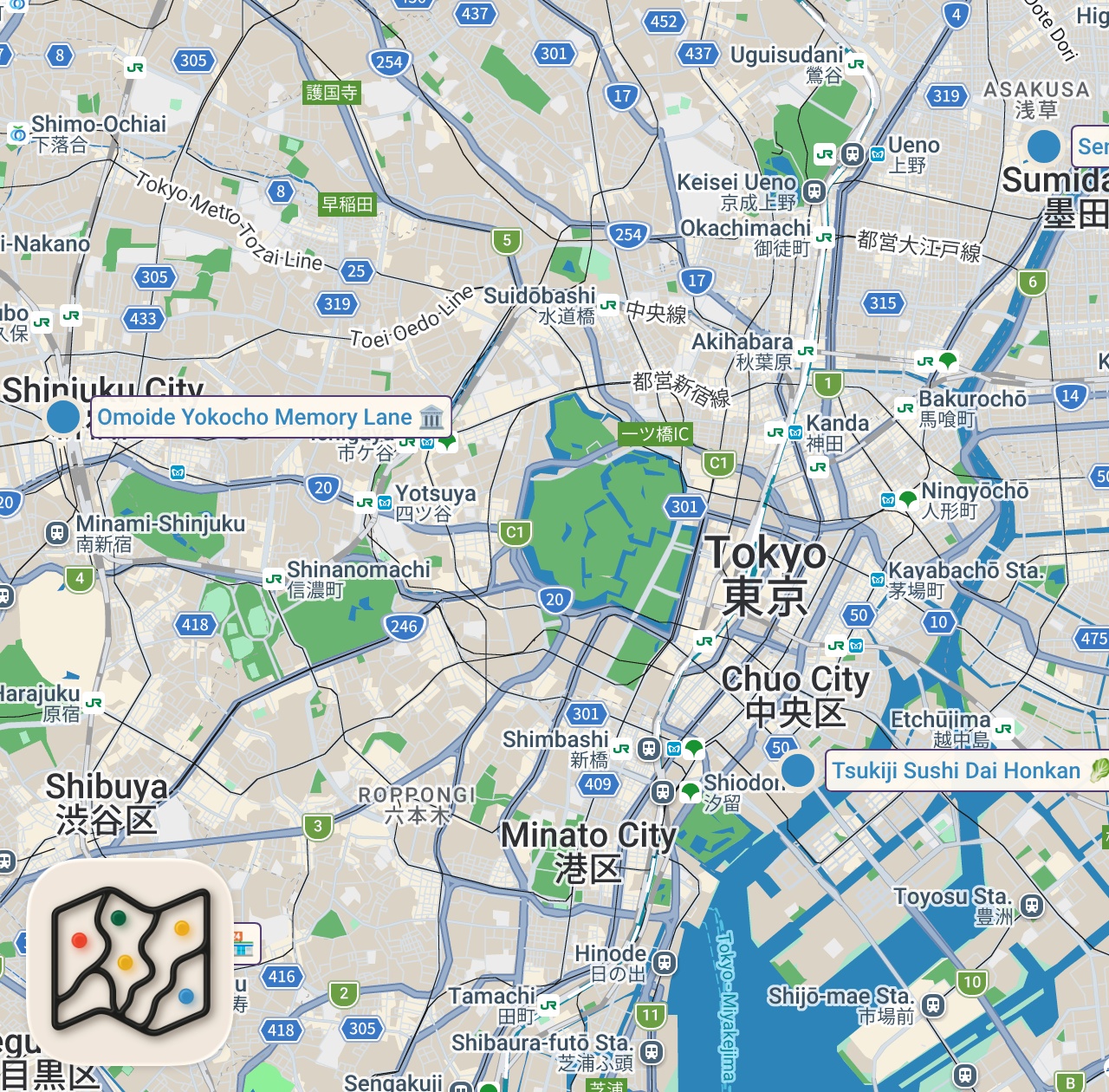 Map of 4 spots from Japanese Food Tour in Tokyo, Japan: Ultimate Guide 🇯🇵