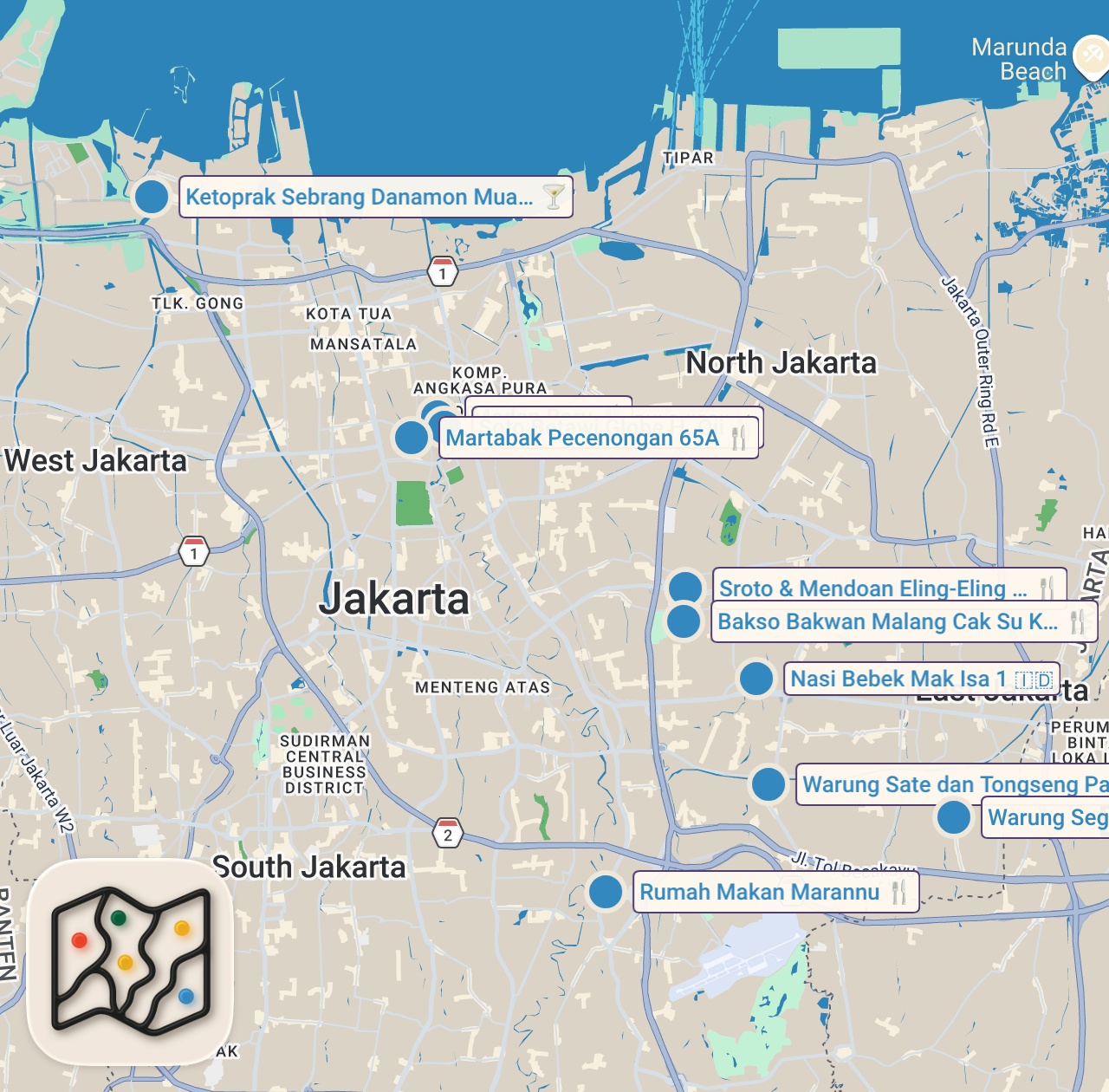 Map preview for Top 10 Must-try Jakarta Street Foods 🇮🇩