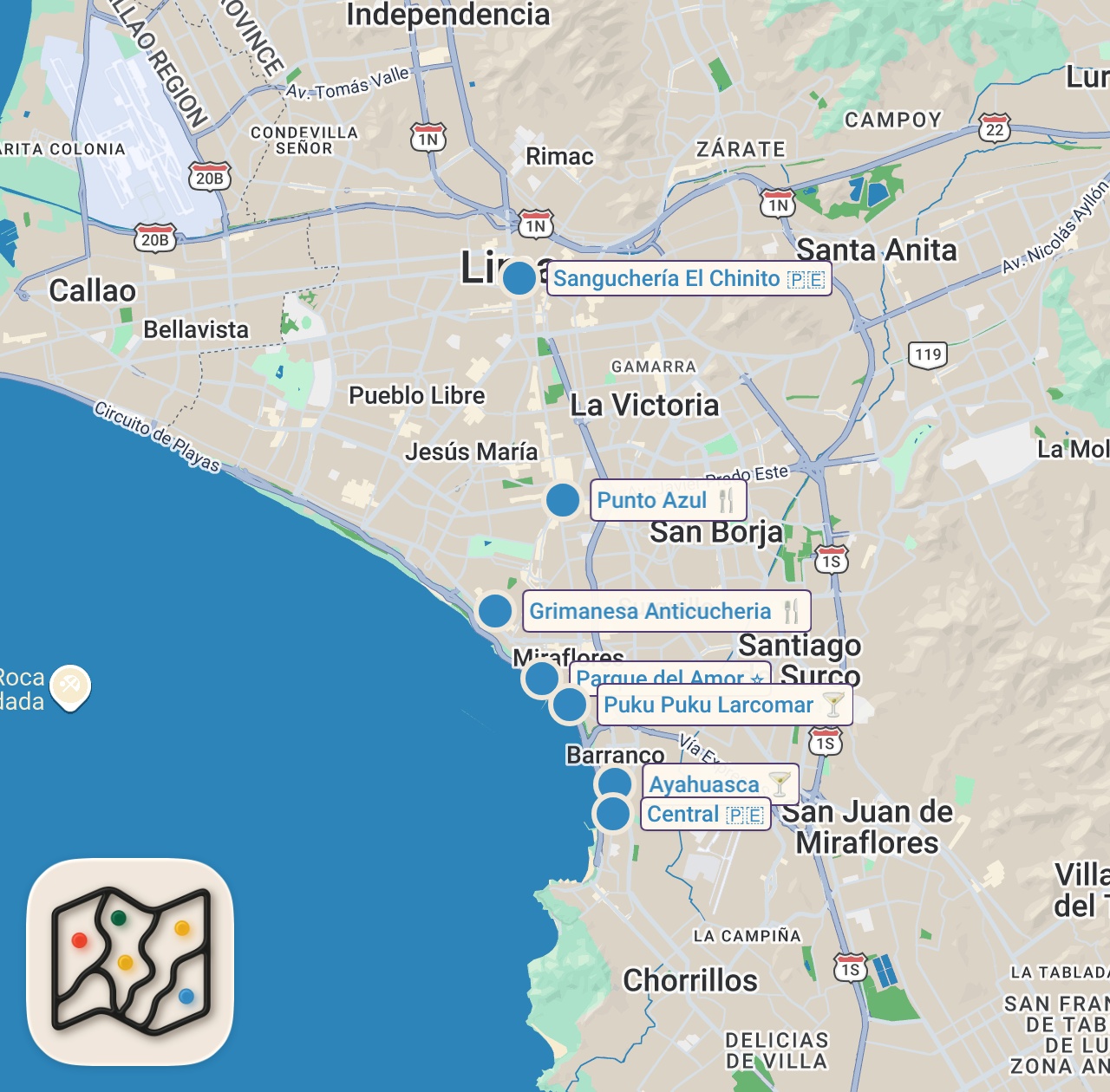 Map of 8 spots from LIMA, PERU | Best FOODIE City in Latin America (w/ Luke Korns & Valeria Basurco)