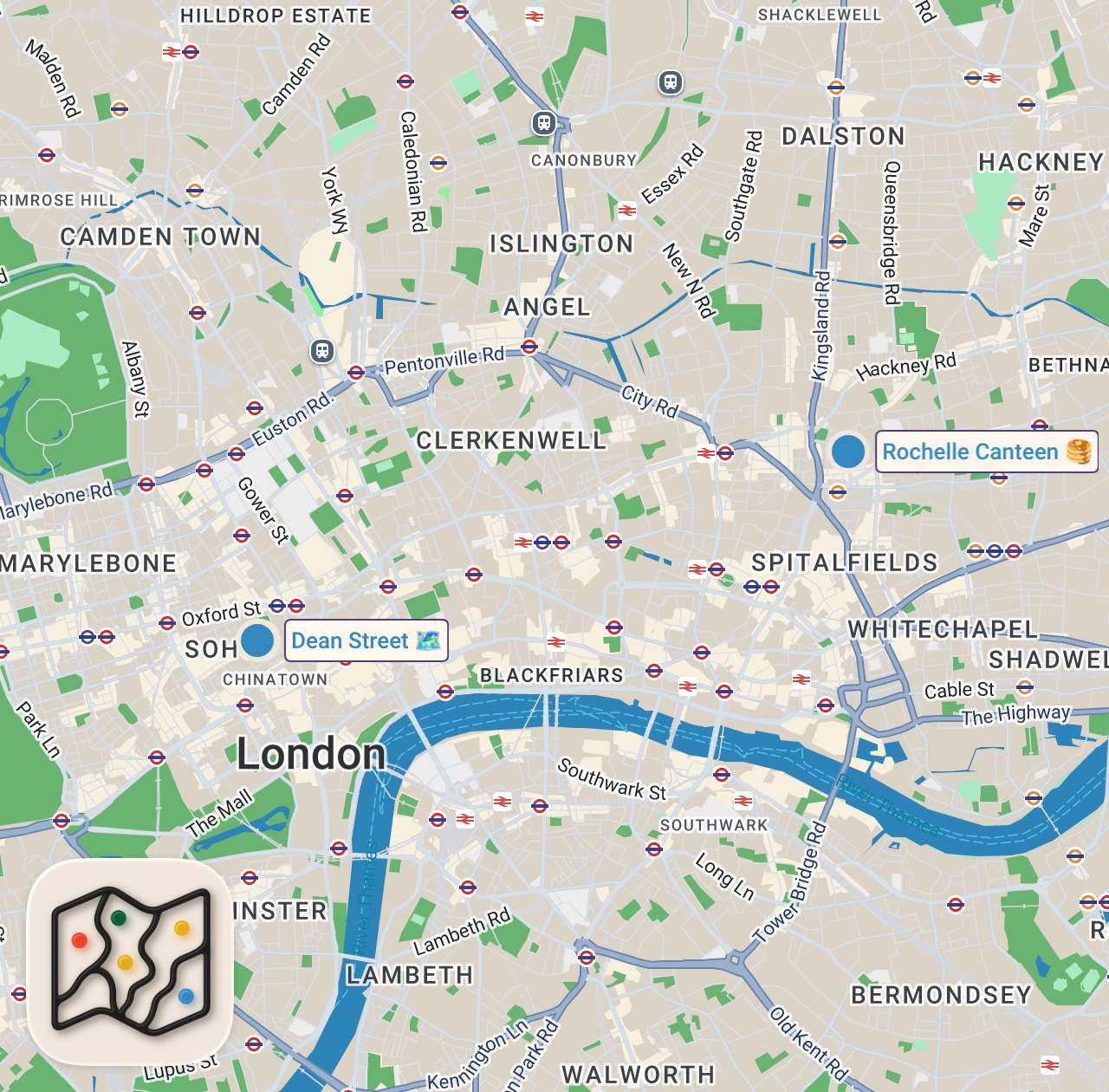Map of 3 spots from Angela Hartnett’s Favorite Places to Eat in London | Where the Chefs Eat | Condé Nast Traveler