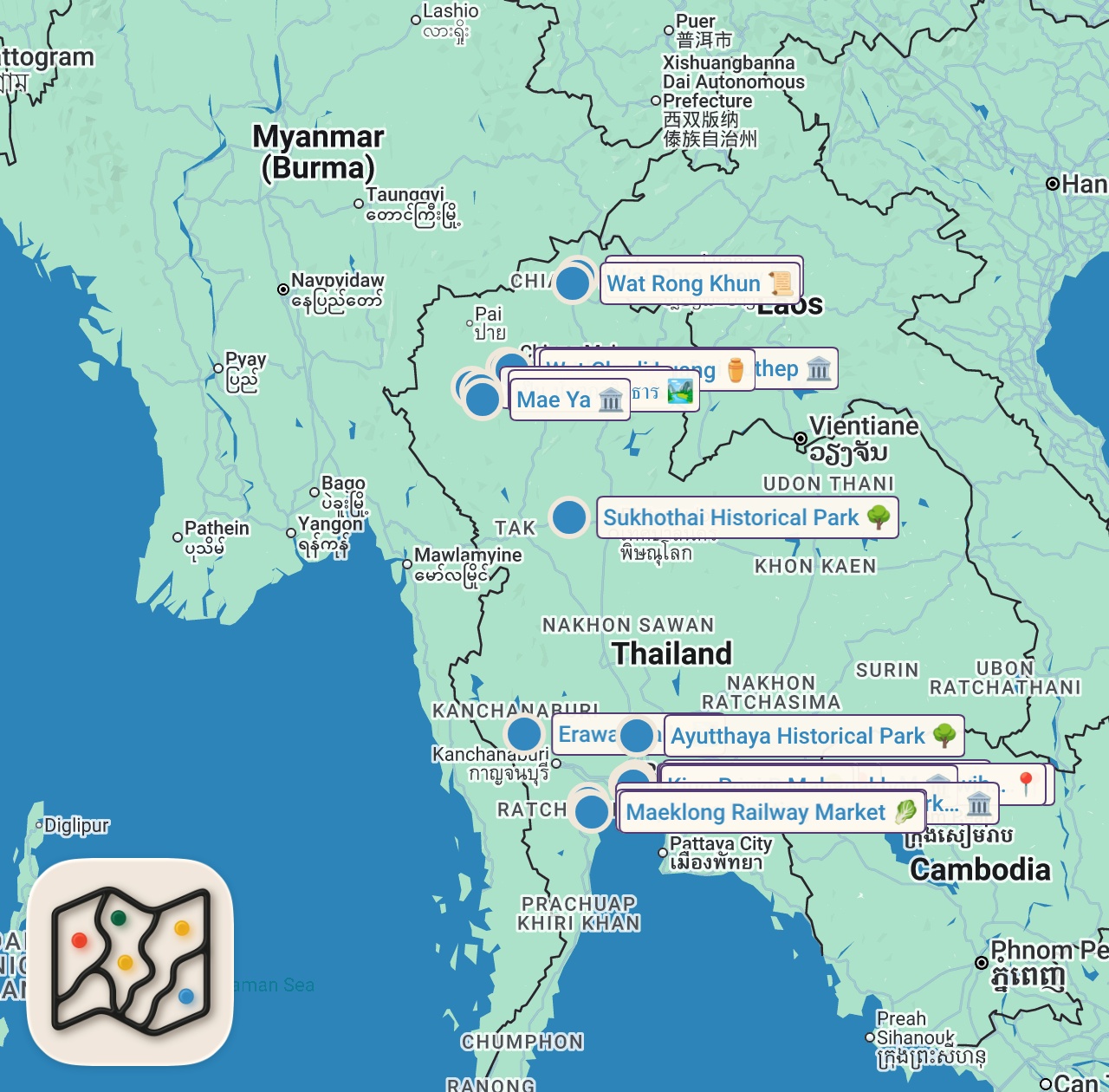 Map of 21 spots from 🇹🇭 THAILAND Dokumentation | Das Land, das du nie gesehen hast | 4K