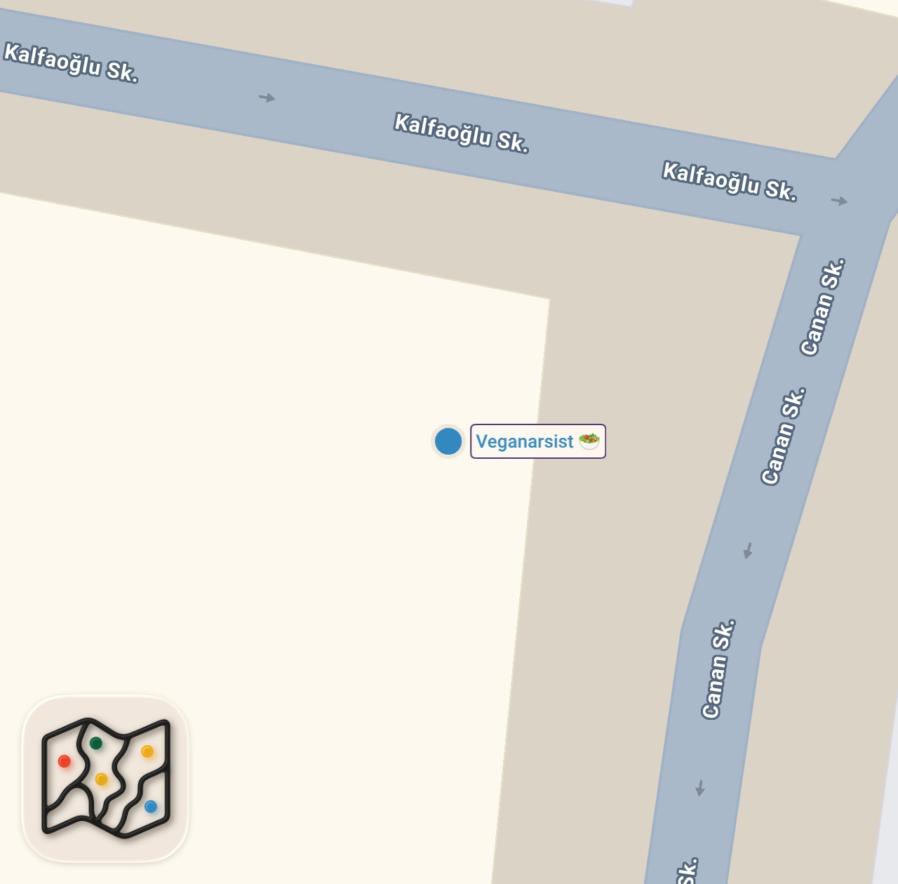 Map of 1 spots from AMAZING Restaurant • VEGAN TURKISH Food • Veganarsist Istanbul • Lahmacun, İçliKöfte, Tantuni, Ayran