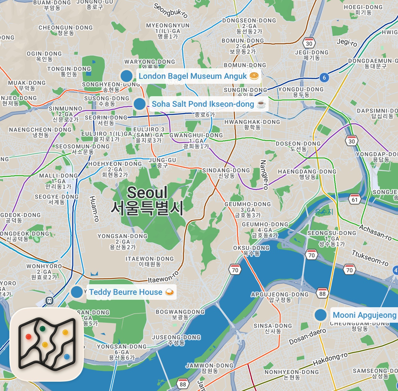 Map preview for 10 Best Cafes in Seoul | Korea