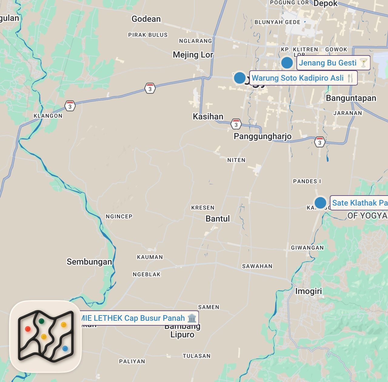 Map preview for RARE SEEN Indonesian Food 🇮🇩 CRAZY Meat + UNIQUE Noodles - Indonesian street food in Yogyakarta