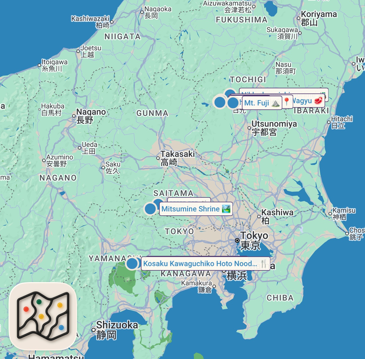Map of 9 spots from Unbelievable Japanese Food!! 🏔️ STONE BBQ in Mountains Japan!!