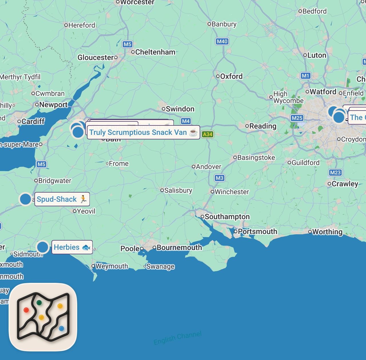 Map of 9 spots from Top 10 FINEST English Street Foods! 🏴󠁧󠁢󠁥󠁮󠁧󠁿