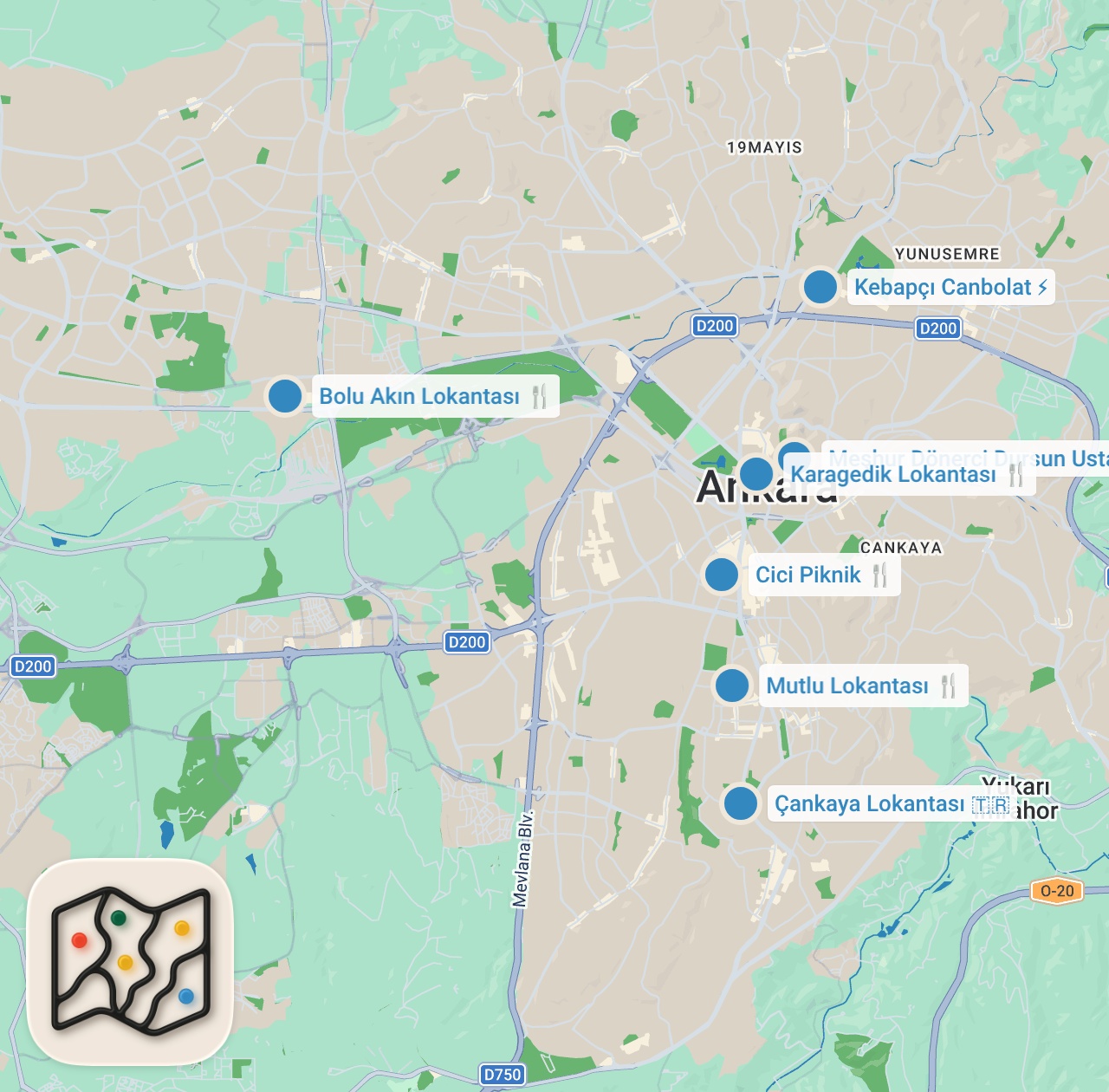 Map preview for ANKARA DÖNER REHBERİ - (Bir günde 10 porsiyon döner yedik) - Ayaküstü Lezzetler