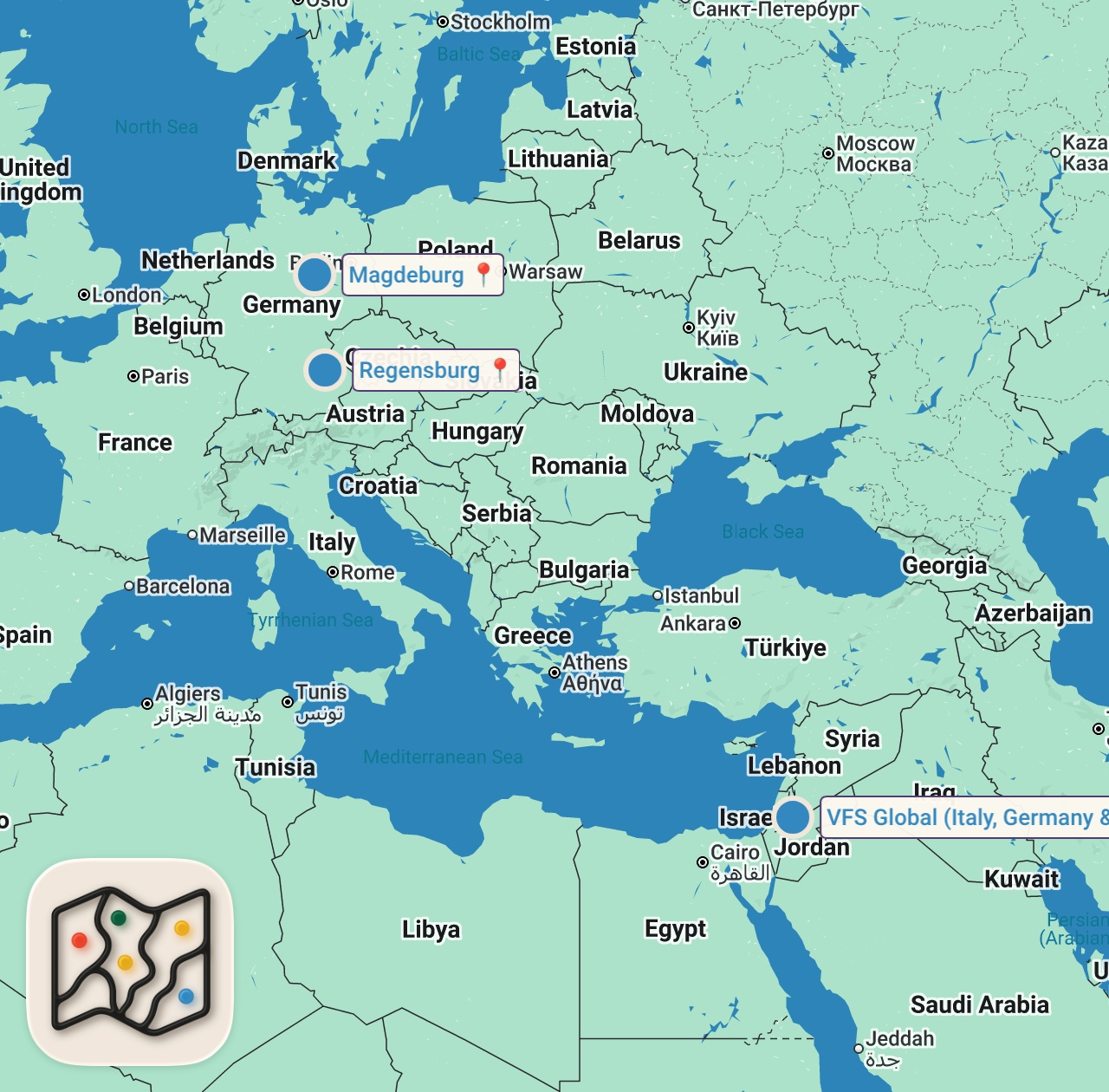 Map of 3 spots from 1618-1648: The Bloody History of the 30 Years War