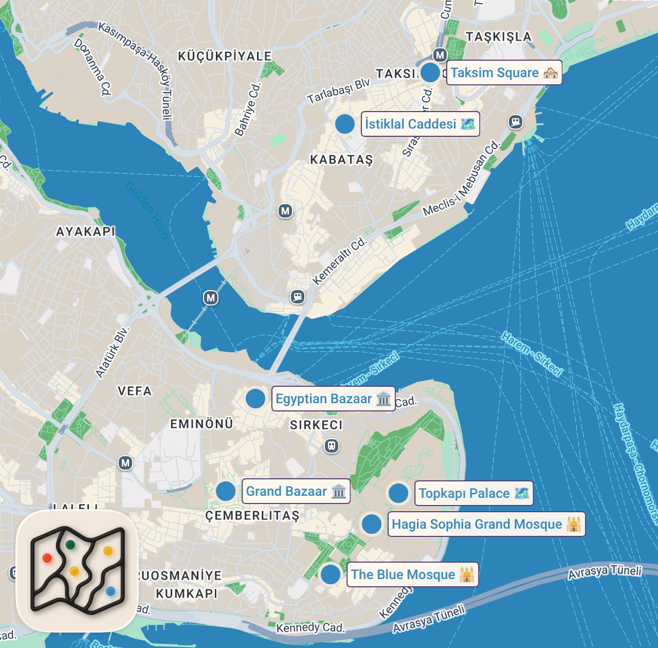 Map of 7 spots from How To Experience Istanbul As A Local - Grand Bazaar & Eminönü, Türkiye 🇹🇷