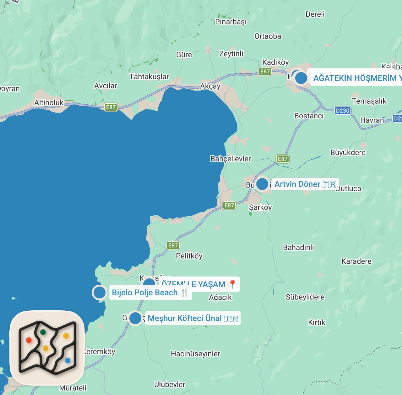 Map preview for KUZEY EGE GASTRONOMİ REHBERİ (Edremit, Burhaniye, Gömeç) - Ayaküstü Lezzetler