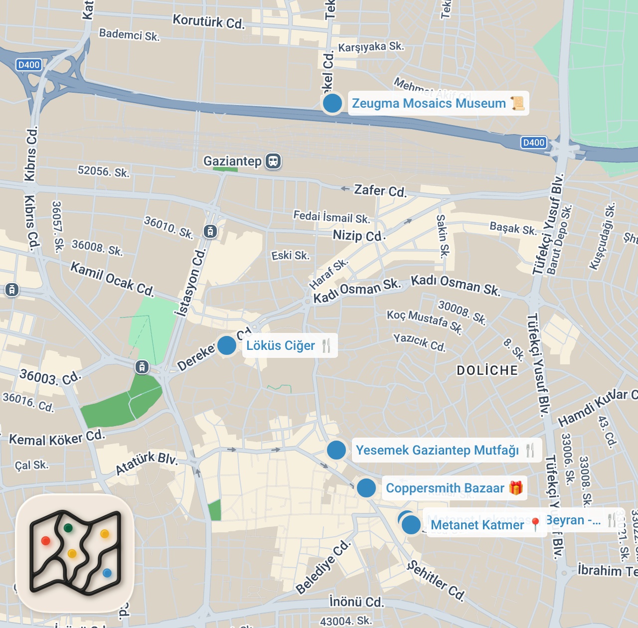 Map preview for İyi Yemeğin Ayağına Gidilir #2 | Gaziantep Lezzetleri | İlker Ayrık’la Motosikletli Lezzet Yolculuğu