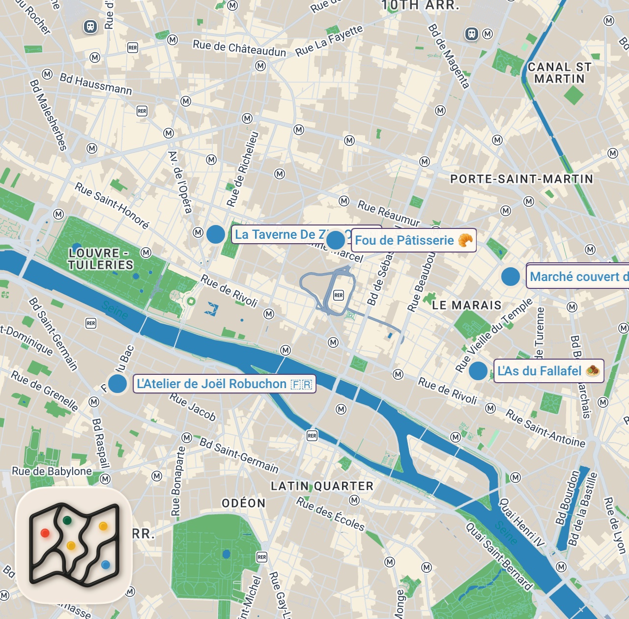 Map of 6 spots from Best cheap eats in Paris! (all under $20)