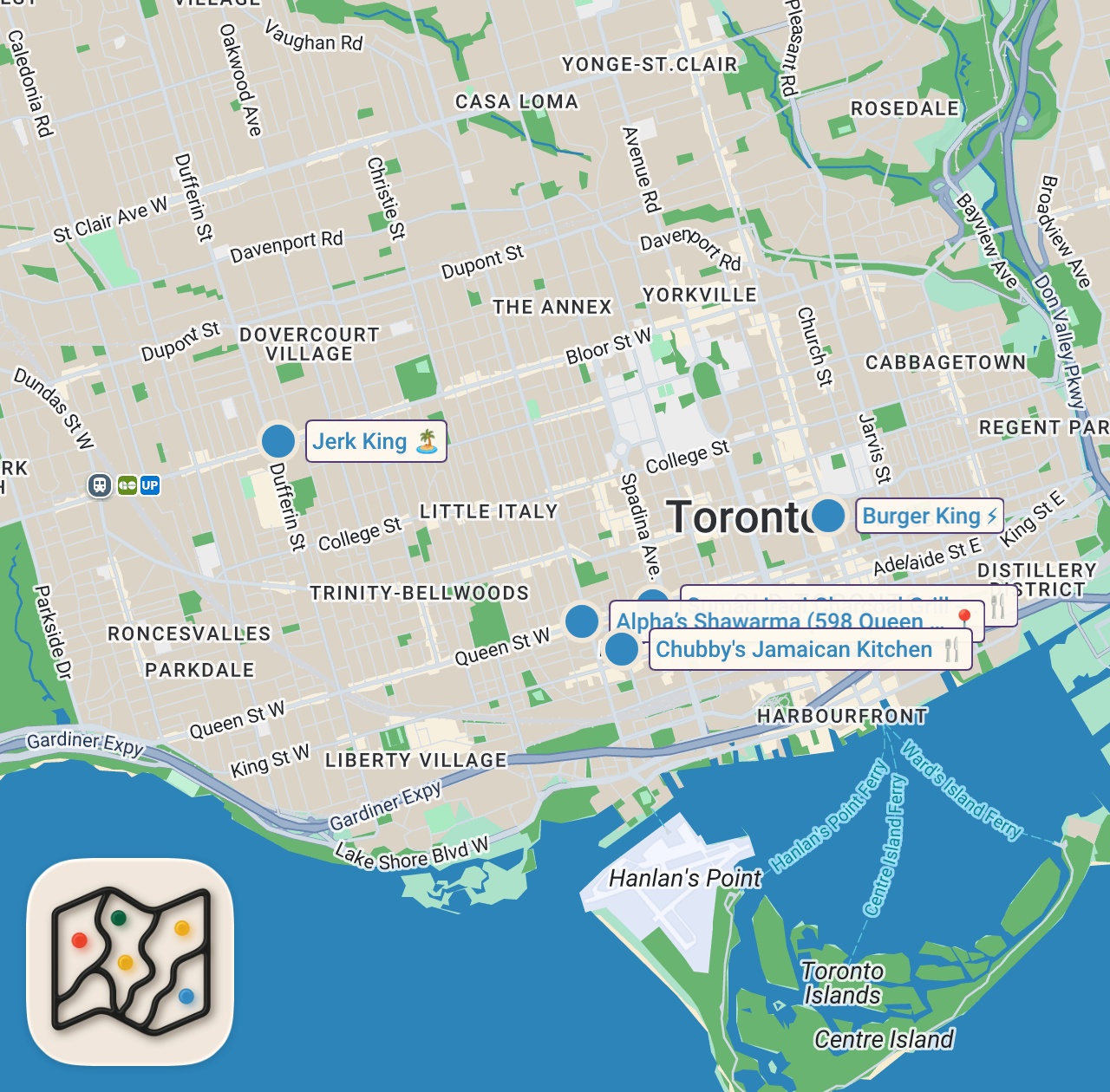Map of 5 spots from I traveled all the way to Toronto for this…