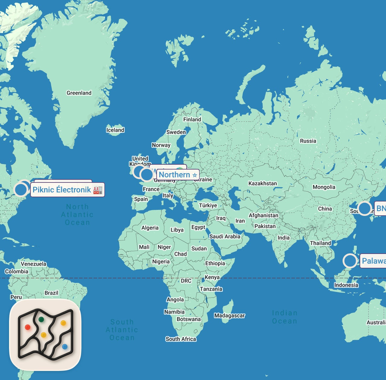 Map of 7 spots from WHERE TO TRAVEL IN 2017 | BEST DESTINATIONS TO VISIT