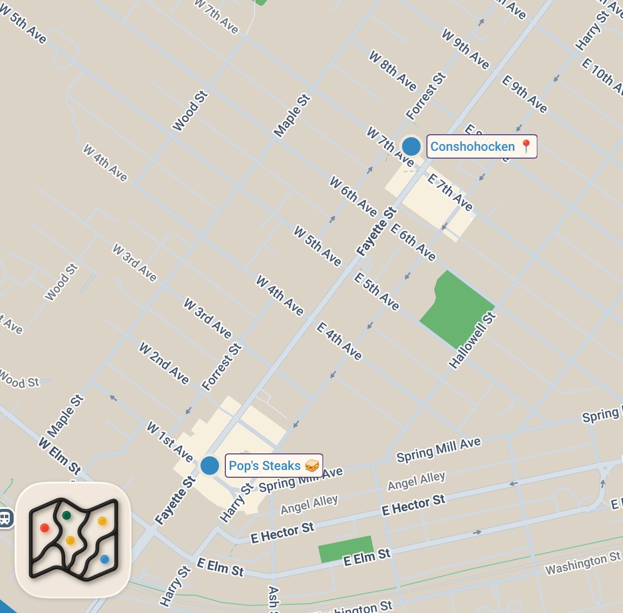 Map preview for Top 5 cheesesteak in or around Philly.