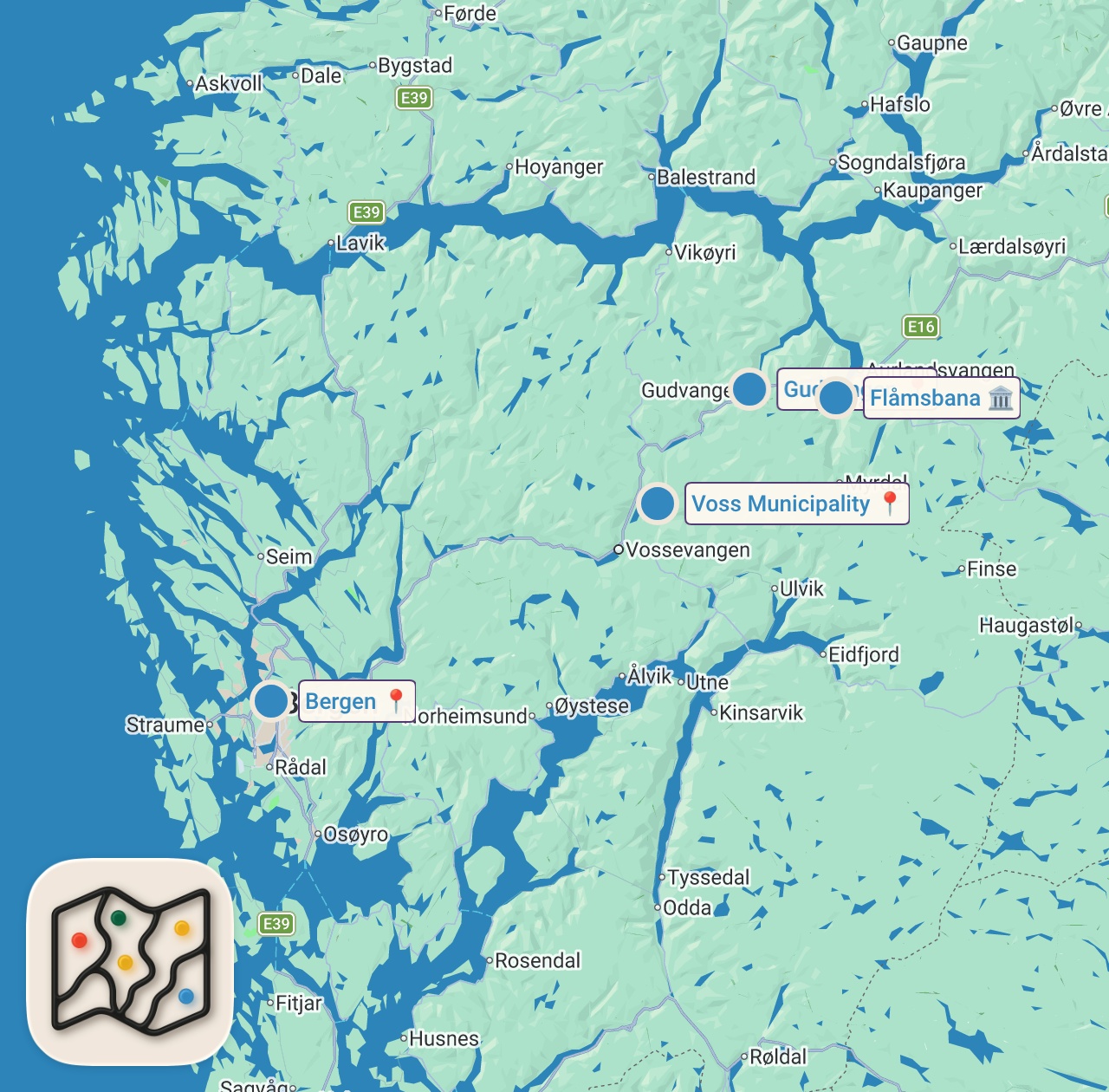 Map preview for 2 DAYS Across NORWAY By Train (Norway in a Nutshell)