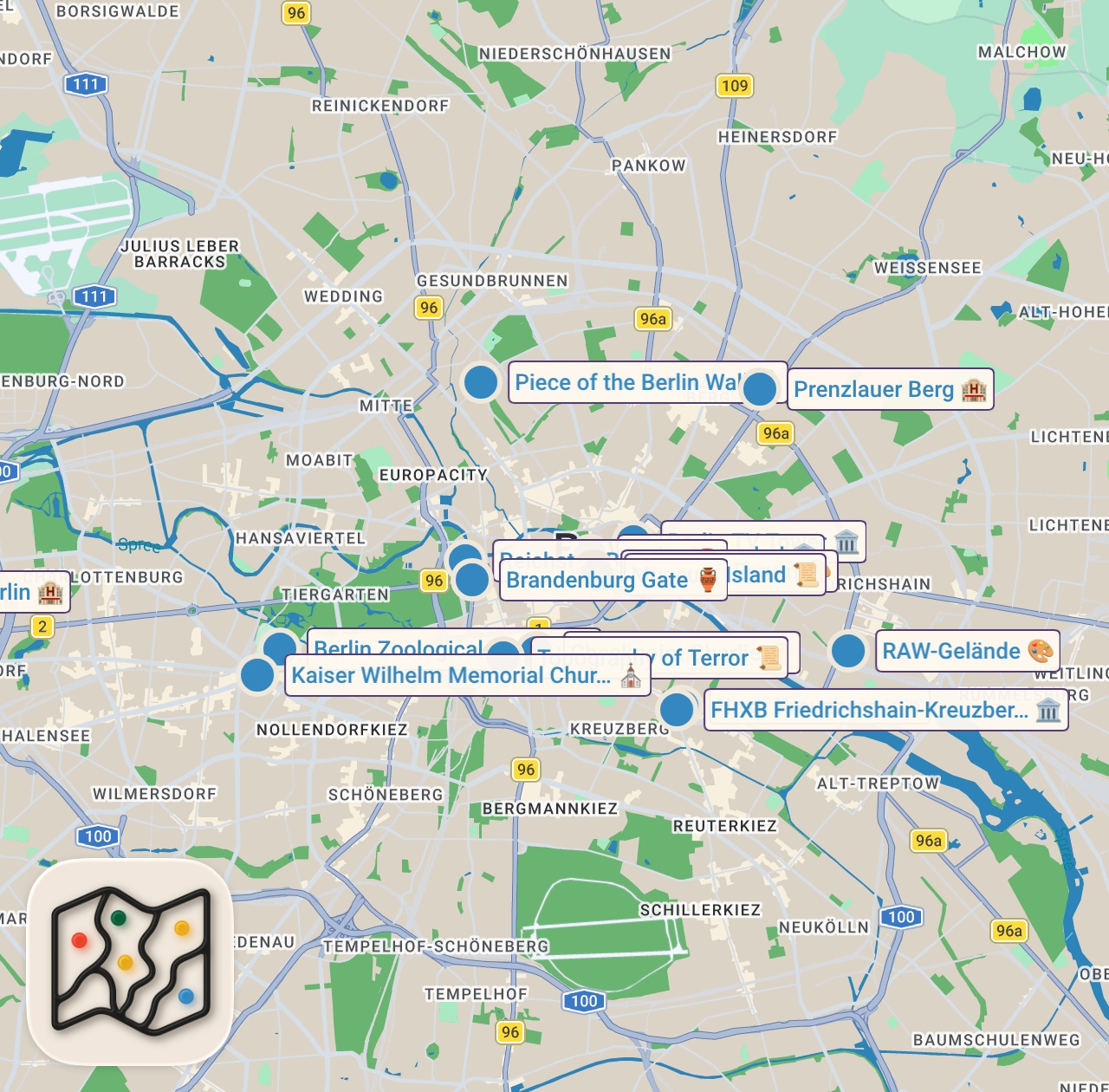Map of 17 spots from The 21 Best Things to Do in Berlin (by a Travel Guide) 🇩🇪