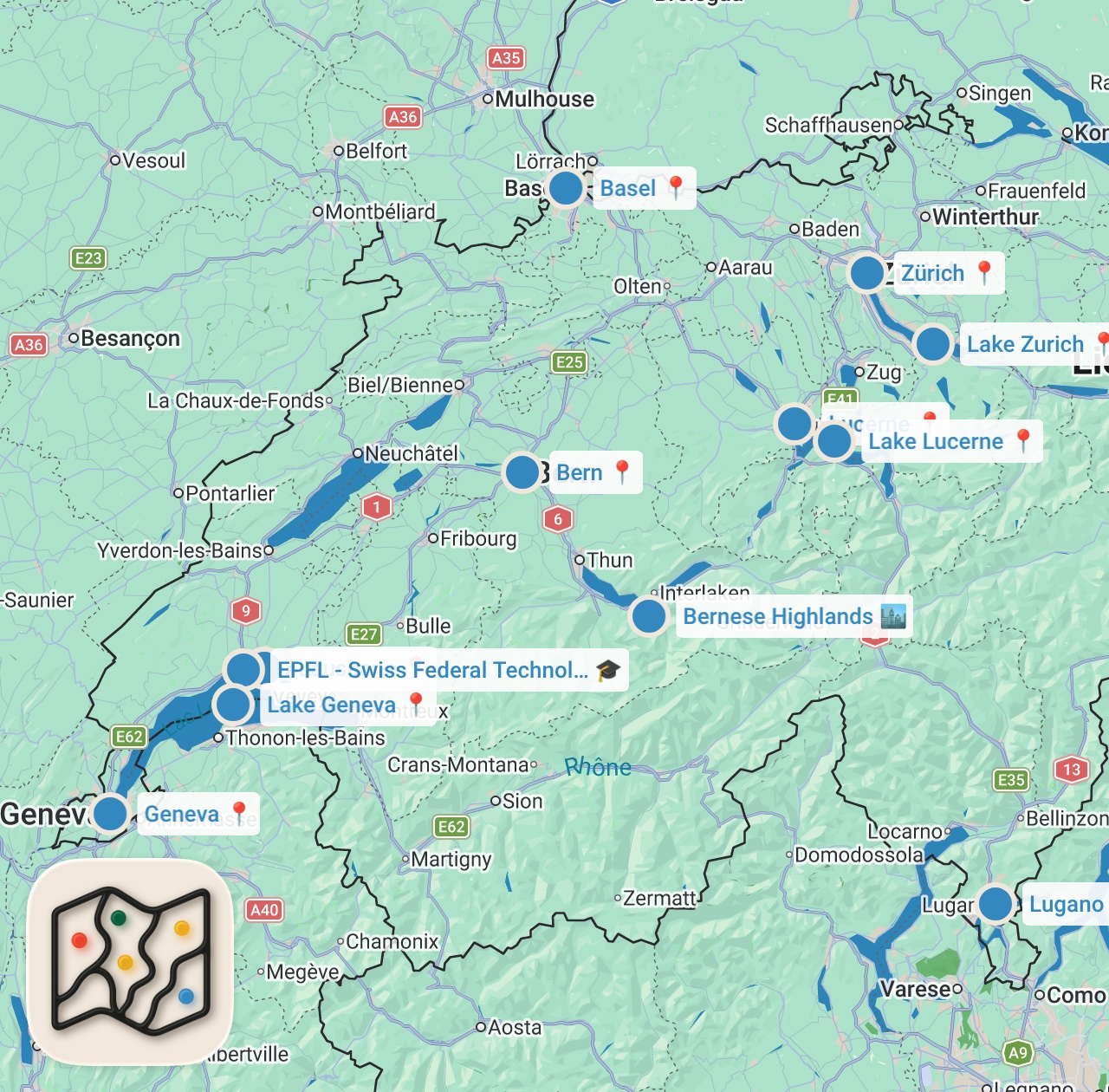 Map preview for Top 5 Städte in der Schweiz  🇨🇭|   Vor- und Nachteile inkl. Kostencheck
