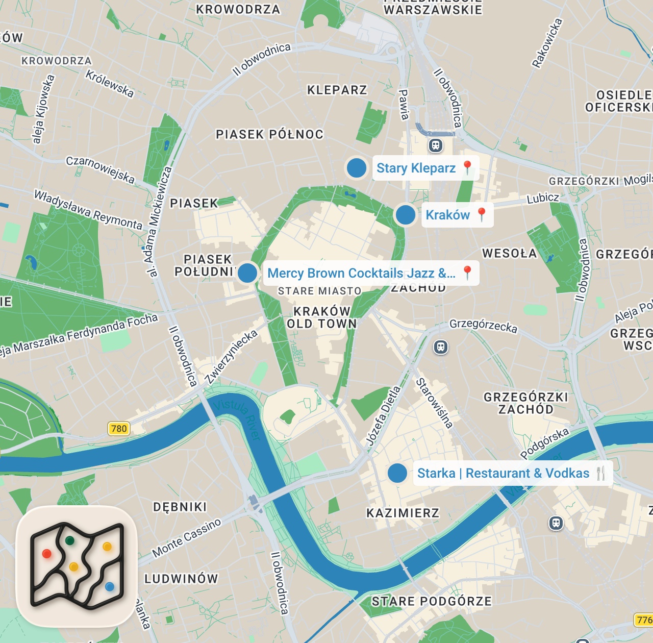 Map preview for ULTIMATE Polish Food Tour in Krakow Poland | Pierogi, Street Food & Hidden Speakeasy