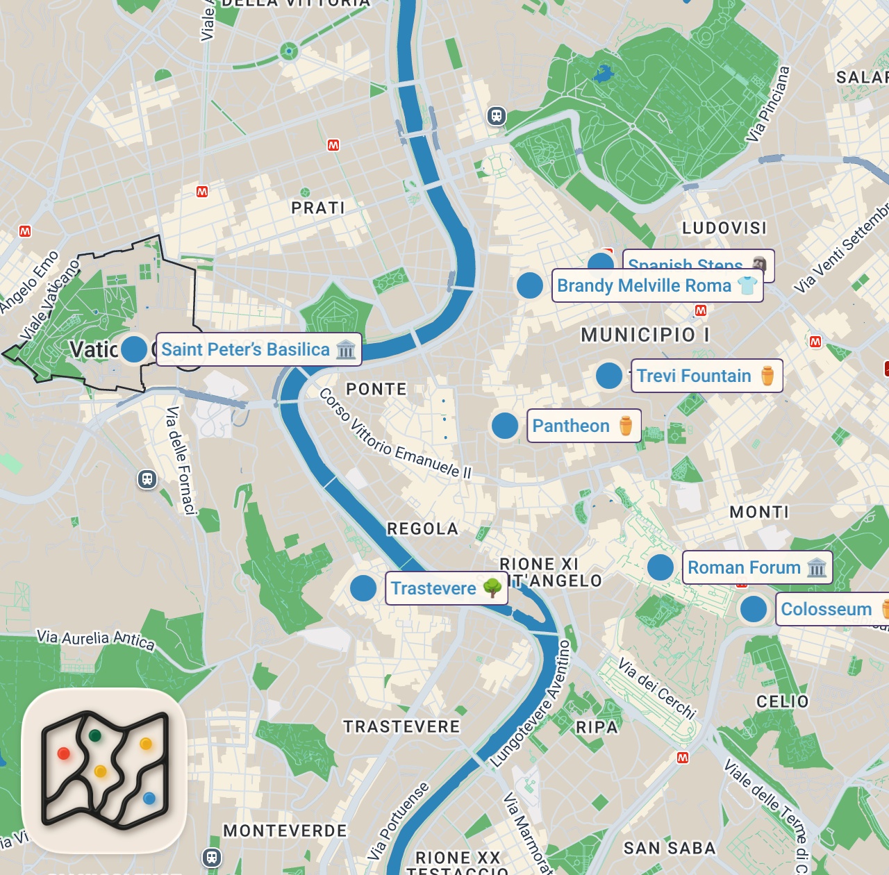 Map of 8 spots from My first time in Italy | Food, sights, & weekend in Rome