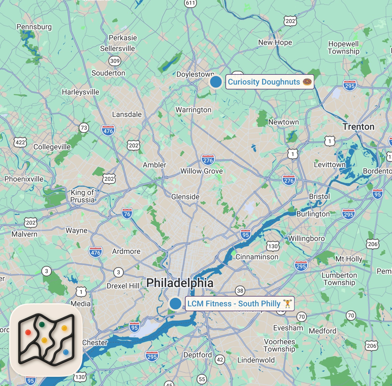 Map of 2 spots from A day in the life.