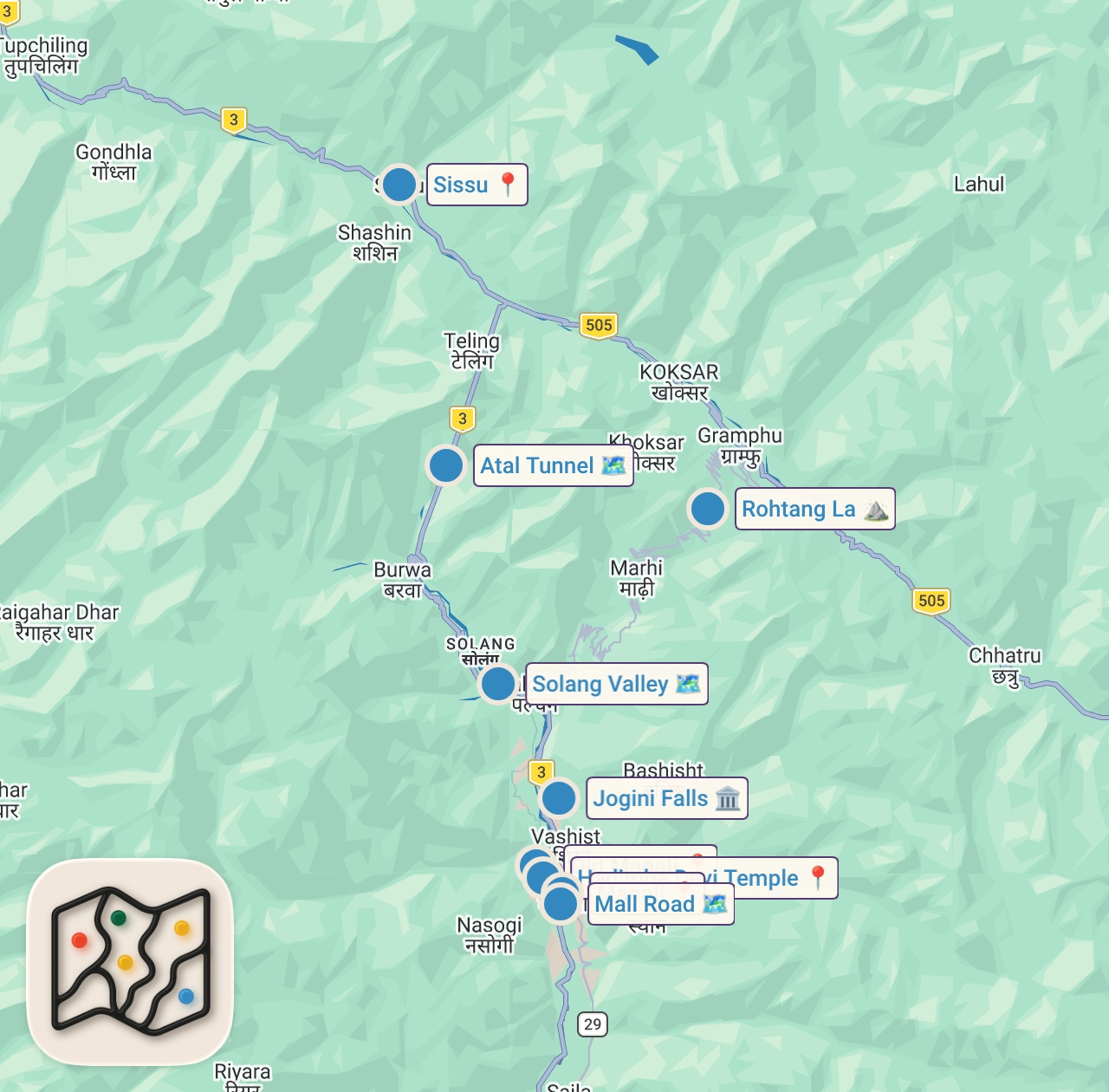 Map preview for The ONLY Manali Itinerary You Need! (Budget & Best Places)