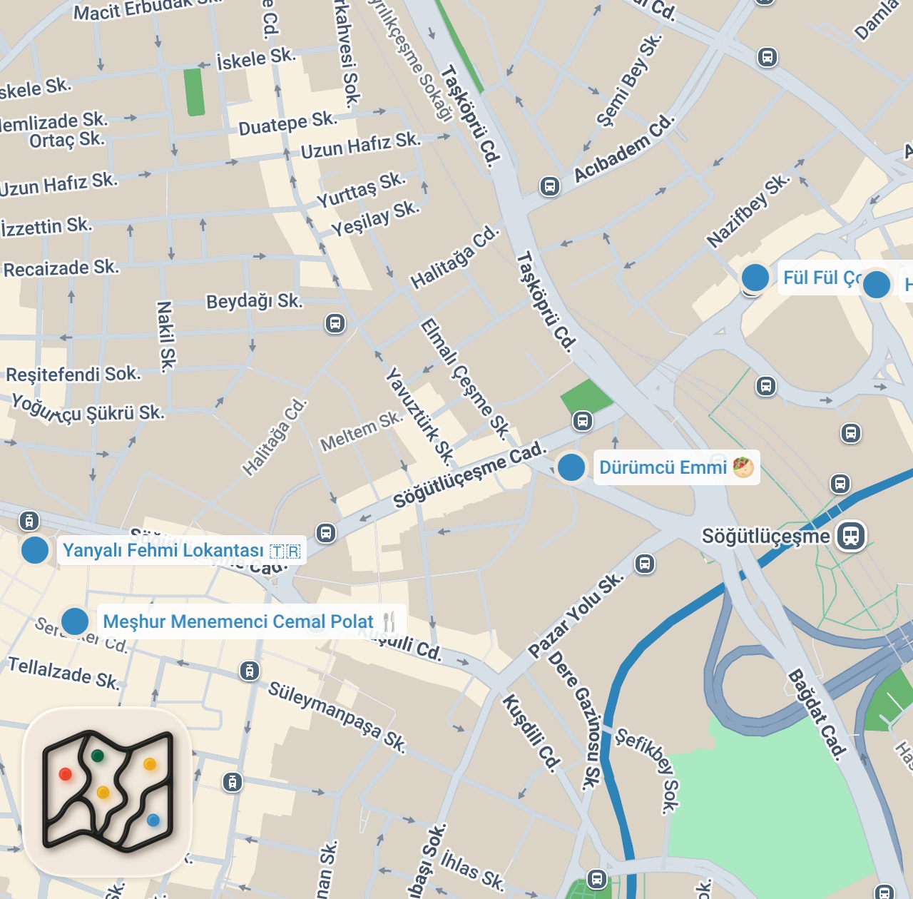 Map preview for KADIKÖY LEZZET REHBERİ (Menemen, acem pilavı, kıymalı pide, beyran, lahmacun) - Ayaküstü Lezzetler