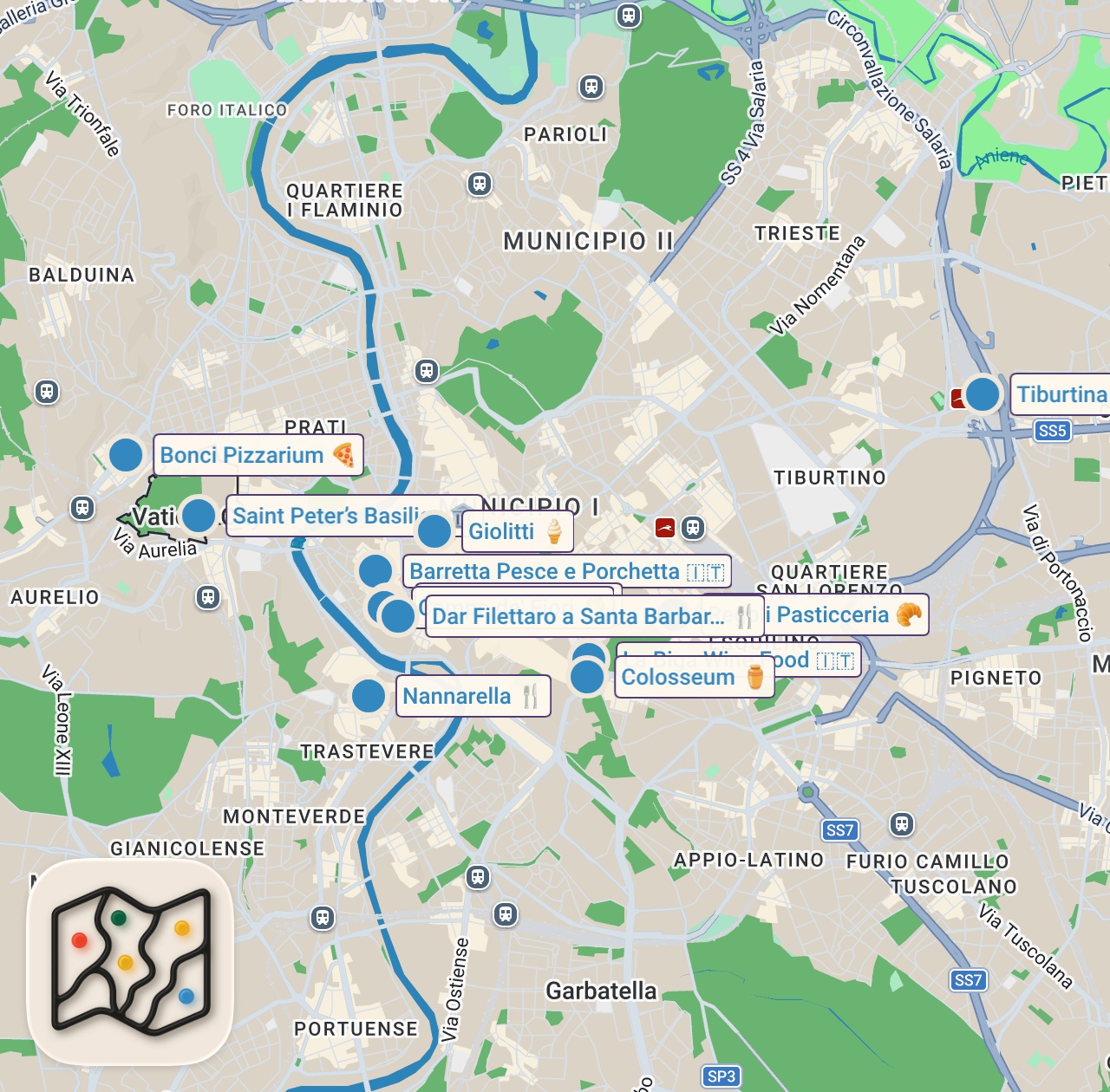 Map preview for 18 Must Try Foods in ROME - 72 Hours Food Guide of Rome, Italy