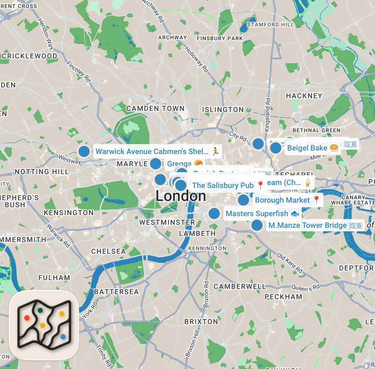 Map preview for LONDON Food Guide | 15 Great Places to Eat!
