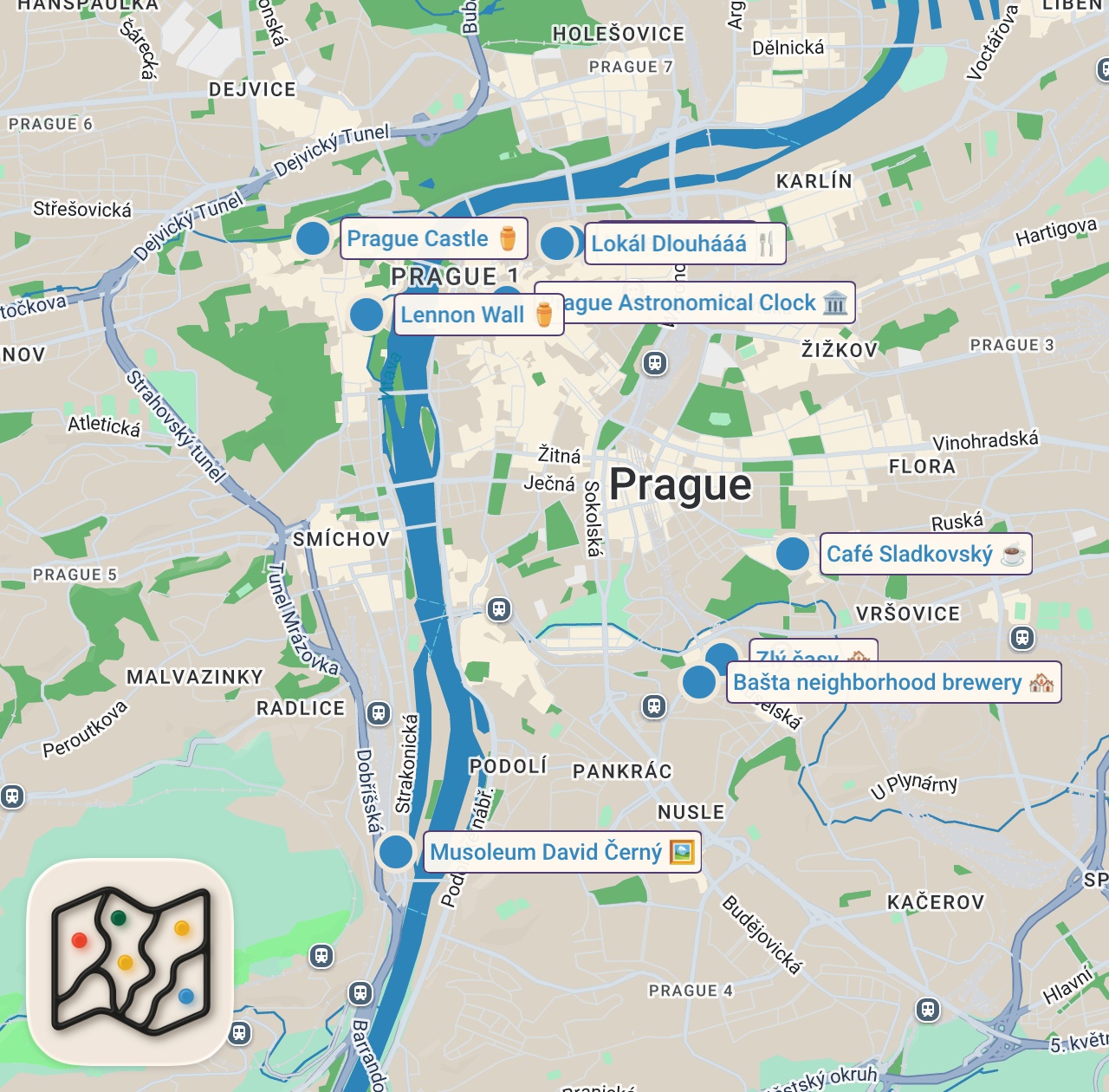 Map of 9 spots from Top 10 Things To Do in PRAGUE