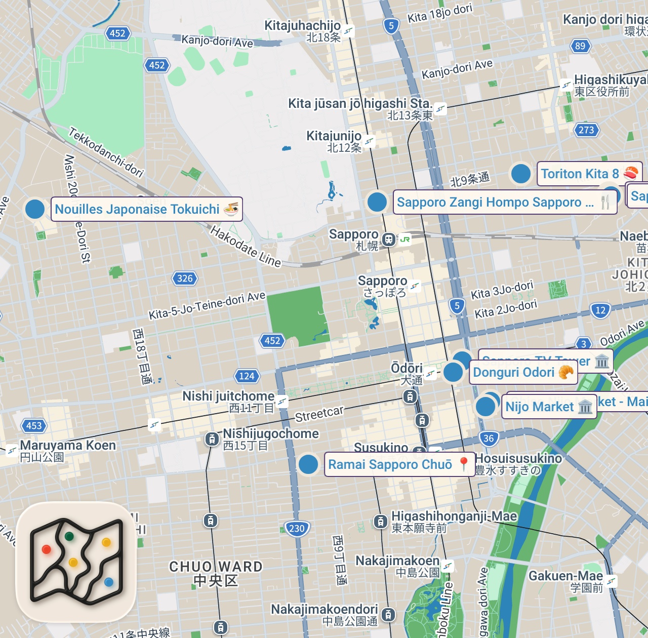 Map of 10 spots from Sapporo is All About Japanese Comfort Food