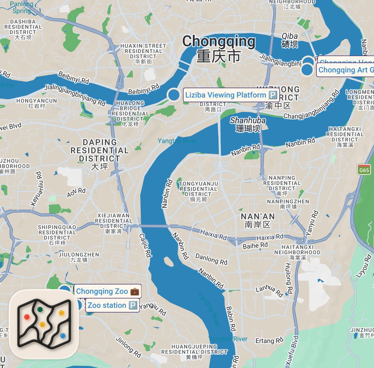 Map preview for Visiting Adorable & Giant Pandas In Diverse Chongqing + Historical Hongyadong, China 🇨🇳