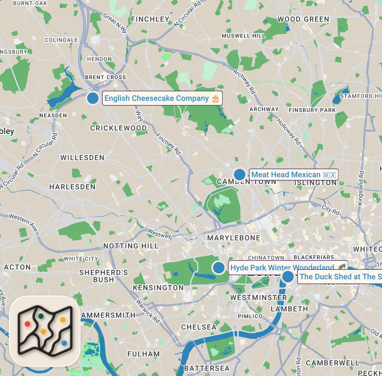 Map of 4 spots from Everything I Ate At Winter Wonderland 💰