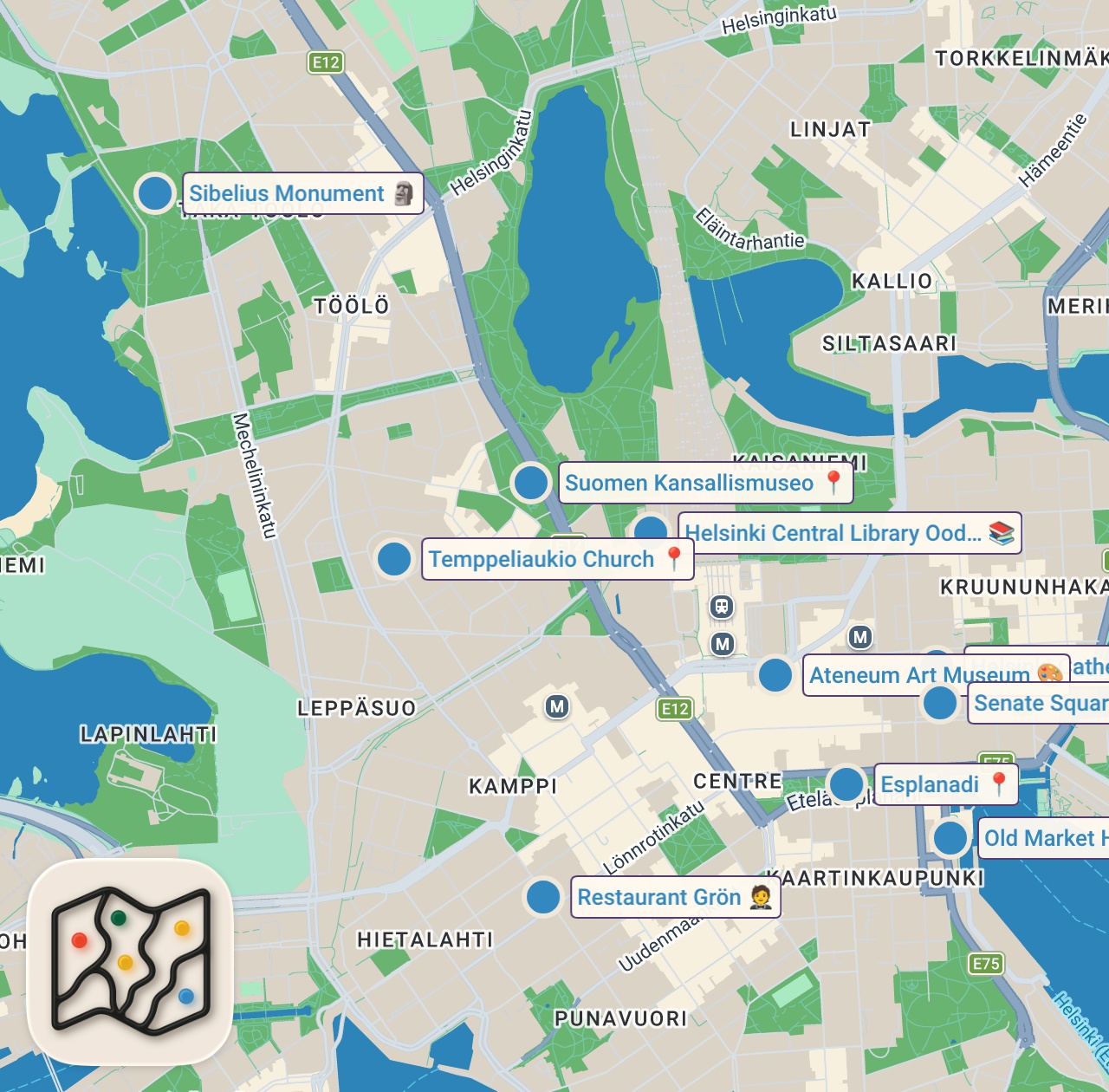 Map of 11 spots from TOP 25 Things To Do In Helsinki 🇫🇮 Travel Guide