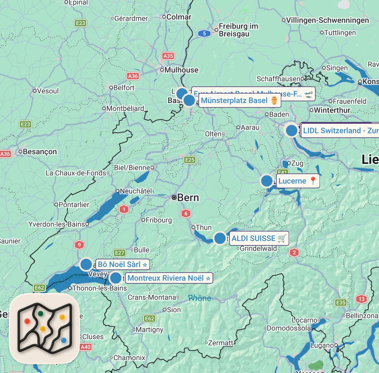 Map of 12 spots from SWITZERLAND TRAVEL TIPS FOR 1ST TIMERS | 30+ Must-Knows Before Visiting Switzerland + What NOT to Do